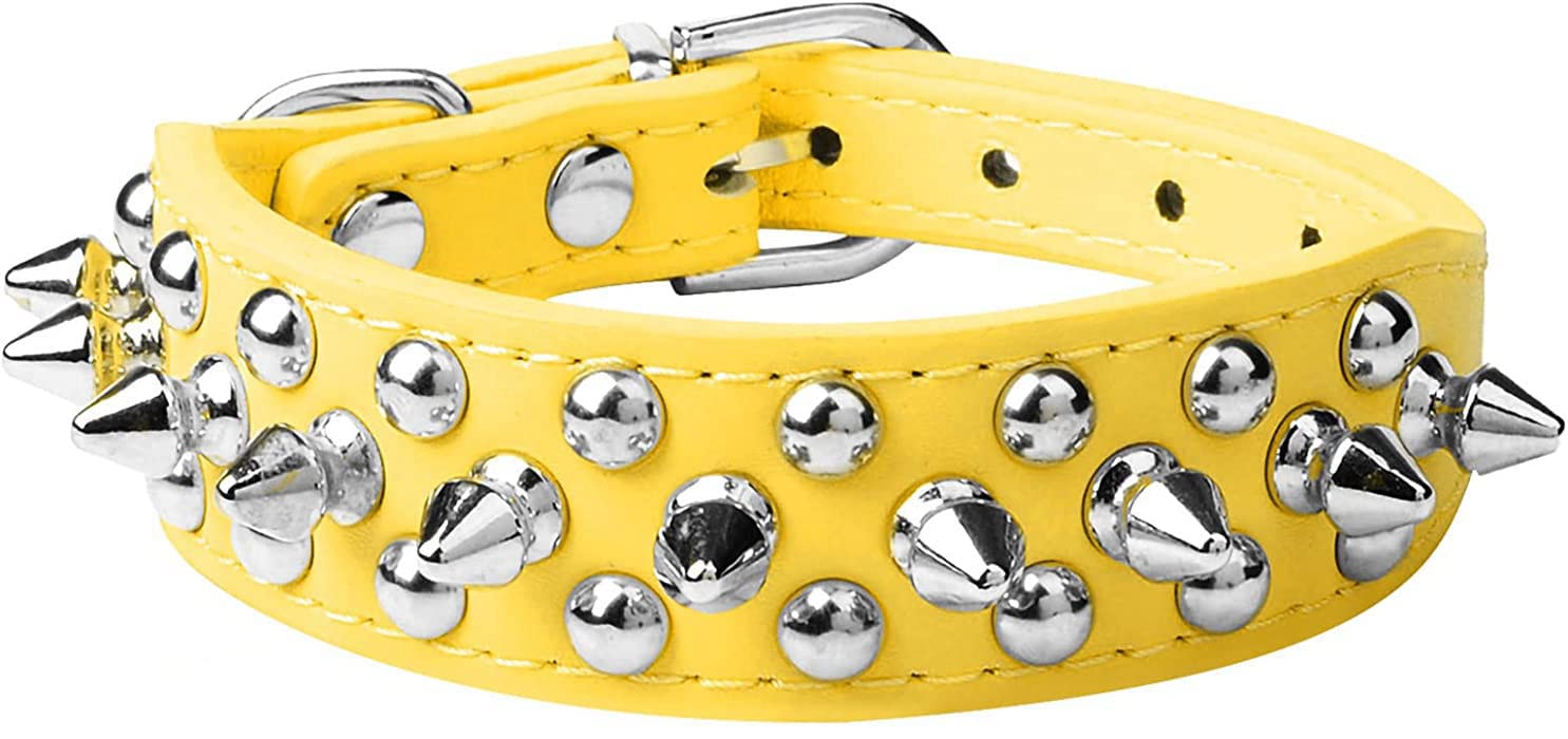 haoyueer Spiked Dog Collar Soft Pu Leather Mushrooms Rivet Spike Studded Puppy Adjustable Cat Collars (XS, Yellow)