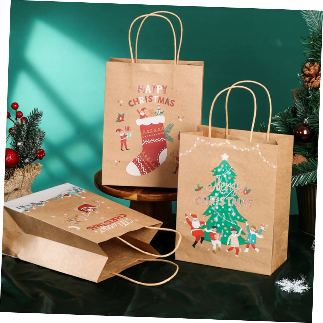 SEWOART 25piezas Bolsas Para De Navidad Asas De De Papá Noel Muñeco Árbol De Navidad y Navideños