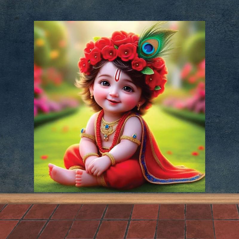 Image of British Terminal Cute little Bal Gopal Baby God Krishna| Kanha Ji | Laddu Lord Makhan Chor Painting Religious Poster for Pregnant Women for wall (matt thin vinyl,sticker,multicolor,unframed)| bj219