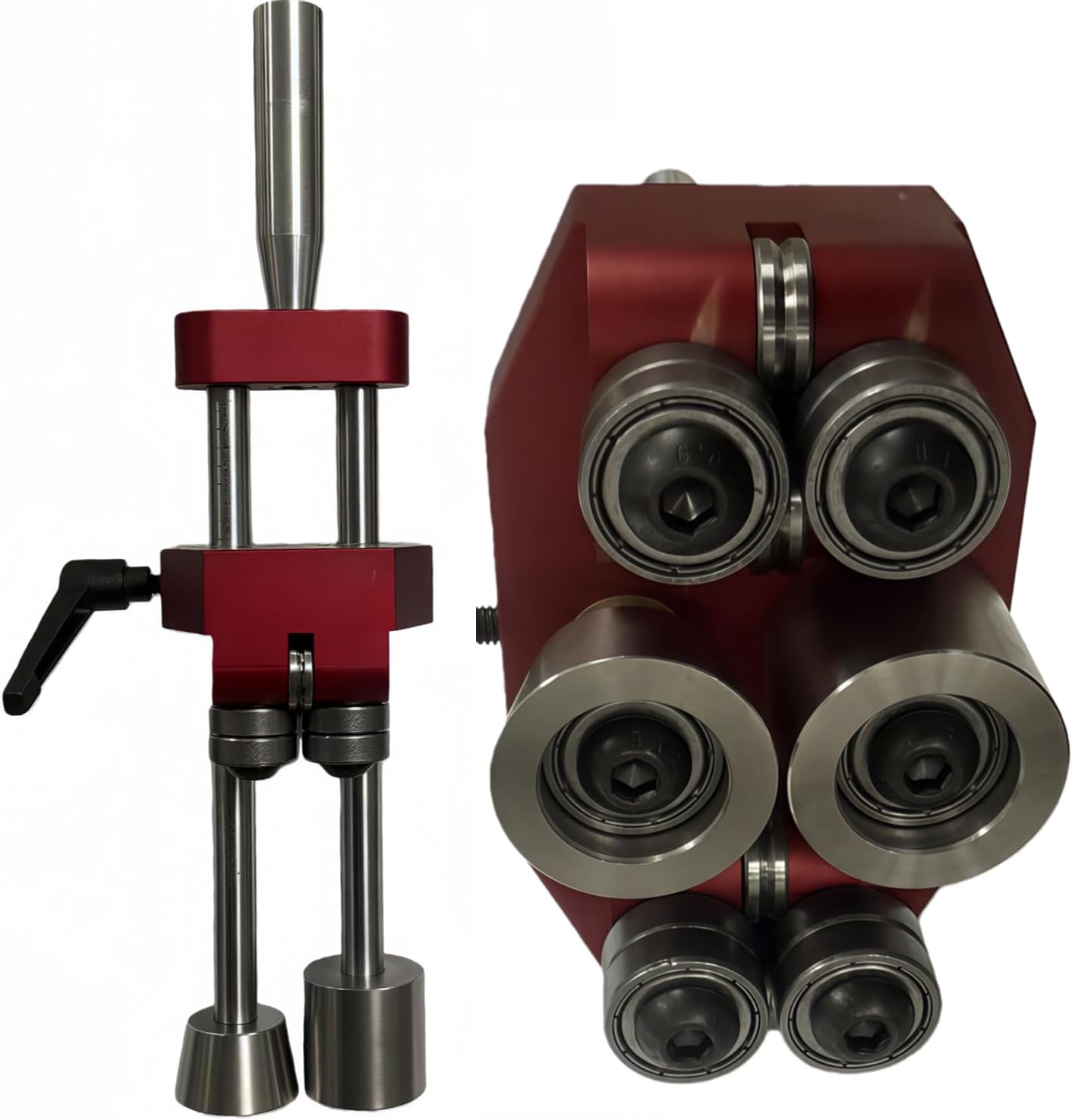 Professional Sheet Metal Roller Bender Tool, Red Aluminum Frame, 0-90 Degree Angle Adjustment, Standing Seam Roofing Edge Bender with 6 Rollers