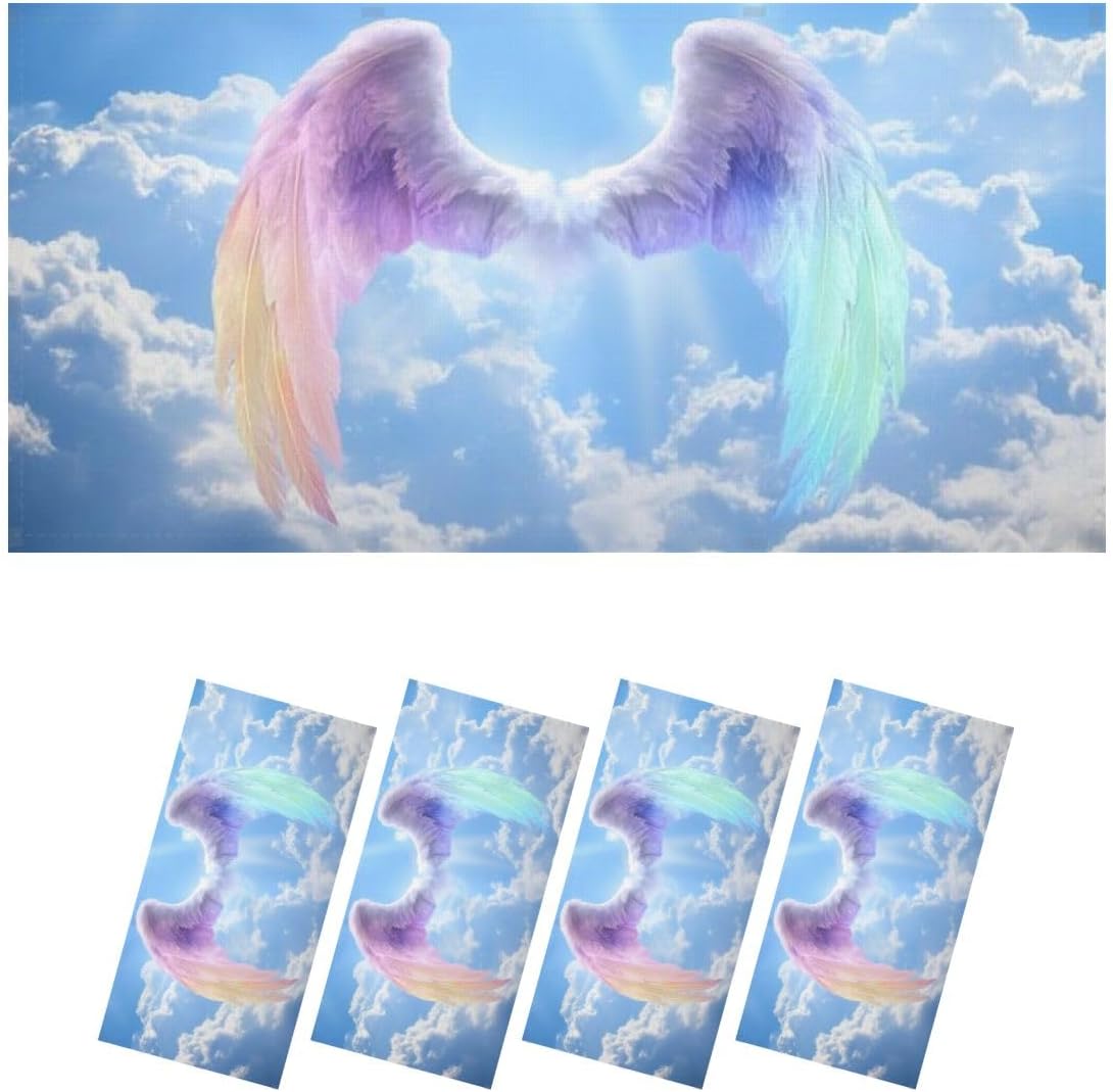 Fluorescent Light Covers for Ceiling Lights Angel Wings Rainbow Blue Sky Easy to Install Magnetic Light Filter for Classroom Office Hospitals School Home Decor