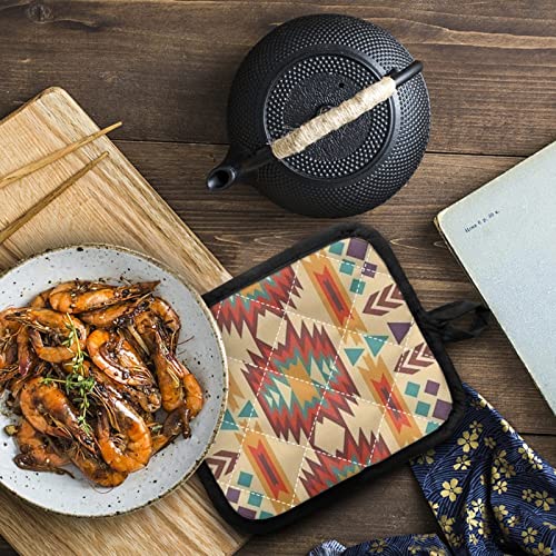 Horeset Geometric Style Pattern Oven Mitts And Pot Holder Set Of 2,Kitchen Mitts Heat Resistant Baking Gloves Non-Slip Hot Pad For Cooking Bbq Microwave #TOP4