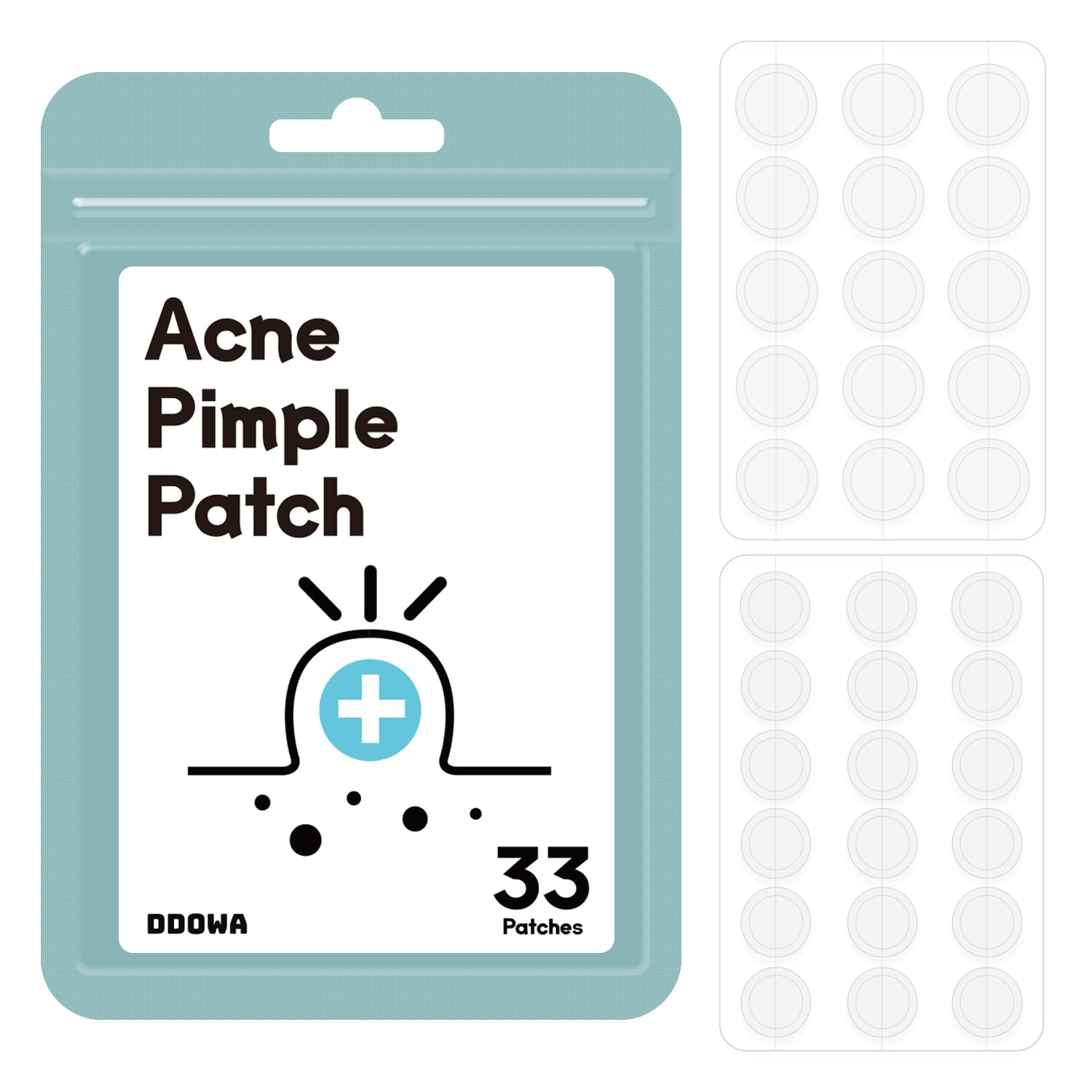 Hydrocolloid Acne Pimple Patch - 33 Patches, Size 10mm & 12mm - Fast-Acting & Cleansing Zit, Blemish & Spot Treatment - Covers & Cleans Pores - Acne Skin Care Formula for Face, Nose, Forehead