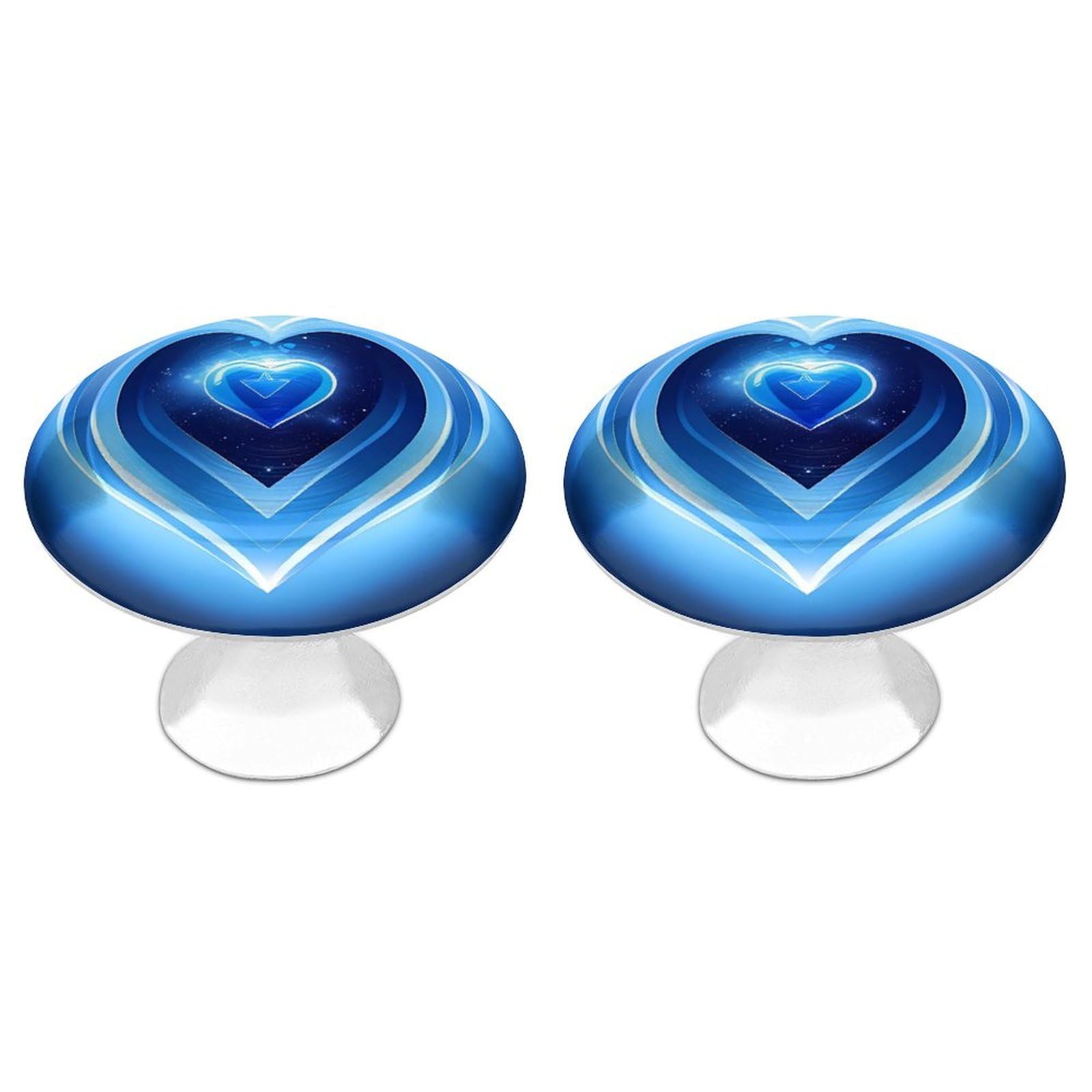 GHENBLT Blue Heart Cabinet Knobs 2 Pack Kitchen Cabinet Pulls Stainless Steel Drawer Pulls with Screw Decorative Dresser Knobs Hardware for Bathroom Cupboard Bifold Closet Door