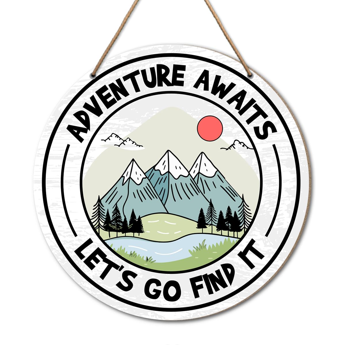 Adventure Awaits Wooden Hanging Sign Decor, Woodland Baby Boy Nursery Wall Decor for Home Cabin, Let The Adventure Begin Baby Shower Decorations, Forest Mountain Wall Decor, Let's Go Find It