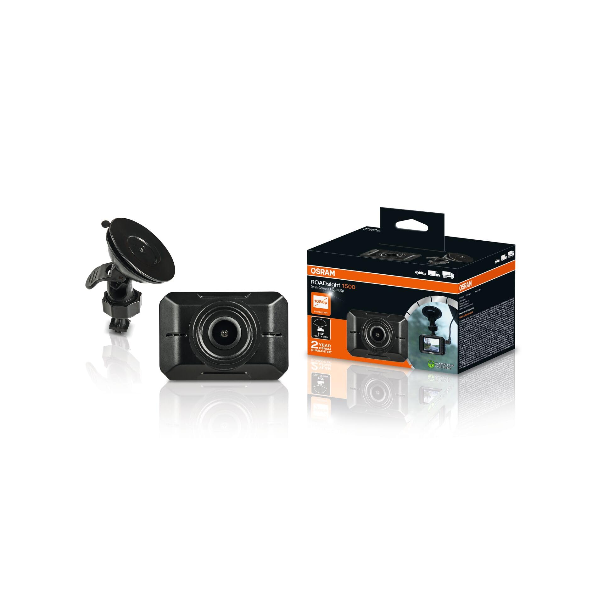 OSRAM ROADsight 1500 Dashcam, 1080p HD, 2-Zoll-Display, 110° Weitwinkel, G-Sensor, 30 fps, Micro-SD-Kartensteckplatz