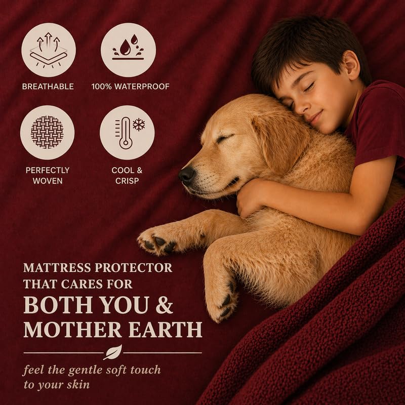 Image of Premium Waterproof Mattress Protector Cover Single Bed | Breathable Terry Cotton Bed Protector, Single Bed (72 X 36, 6 X 3 Feet - 2 to 10 inch - Maroon)