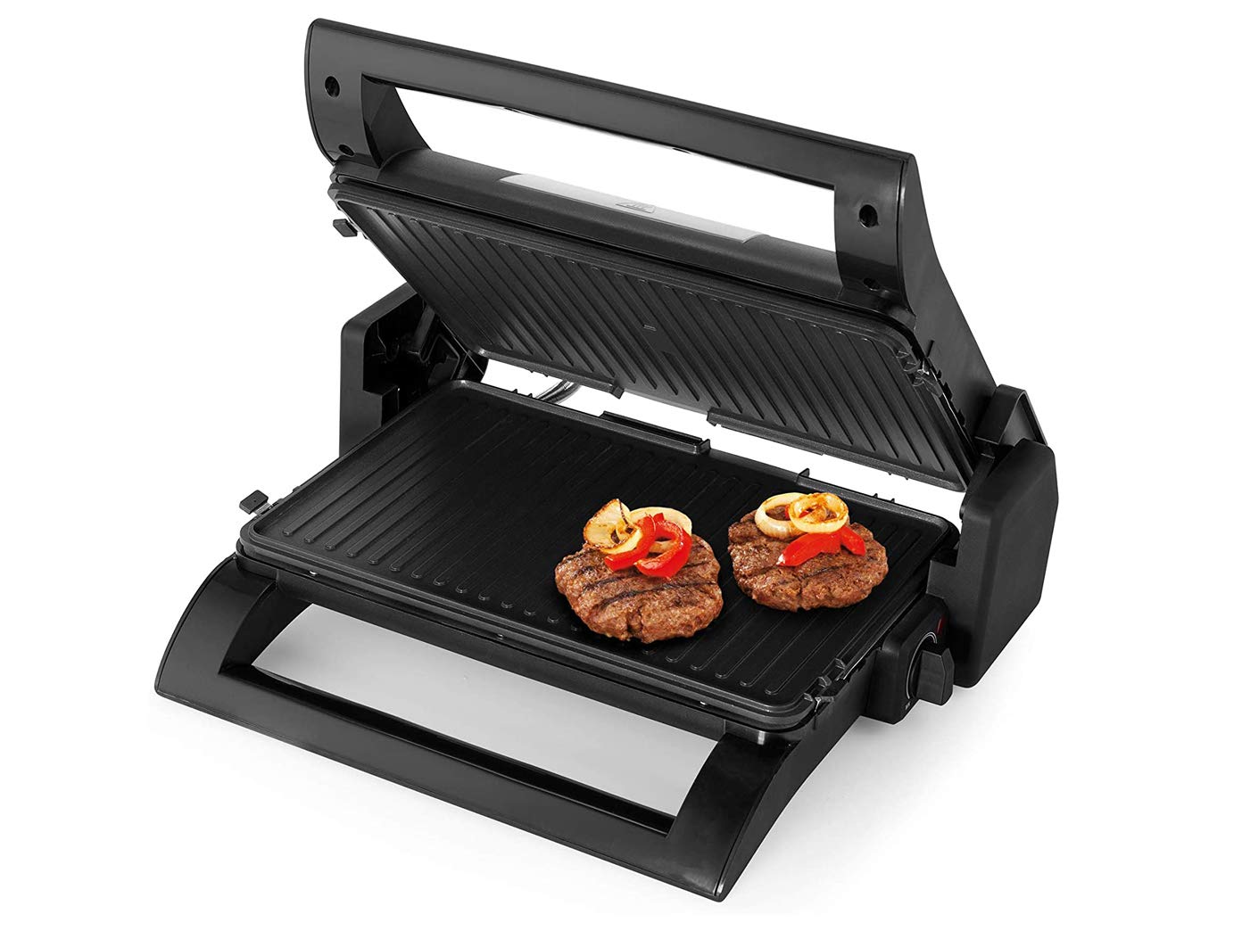 Griglia elettrica a contatto, piastra per waffle e panini 4 in 1, piastre intercambiabili, 31,5 x 21,5 cm, con pinza per barbecue