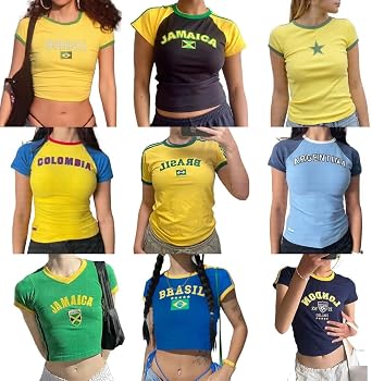Womens Vintage Graphic Baby Tees Brazil Mexico Shirt Summer Y2k Going Out Crop Top 90s Streetwear