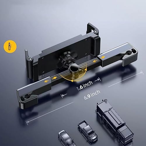 Miniatura 3 de Car Headrest Tablet Mount Holder for Smartphones Tablets Posts Width Adjustable 4.7in-12.9in(Black) Car Mount Holder