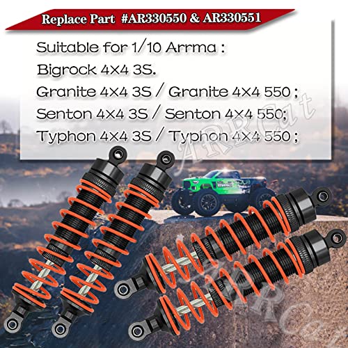 Arrcat 4Pcs Full Aluminum Front Rear Shocks Upgrade Parts For 1/10 Arrma Bigrock 4X4 Senton 4X4 Granite 4X4 Vorteks 4X4 Typhon 4X4 Rc Truck,Big Bore Hops Up Rc Shocks,Replace Ar330550 Ar330551(Black) #TOP1