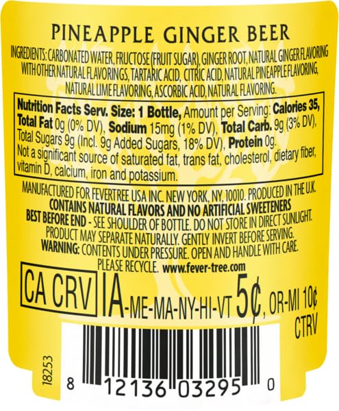 Fever Tree Pineapple Ginger Beer Pack of 24, 6.8 Fl Oz Glass Bottles, Cocktail Mixer