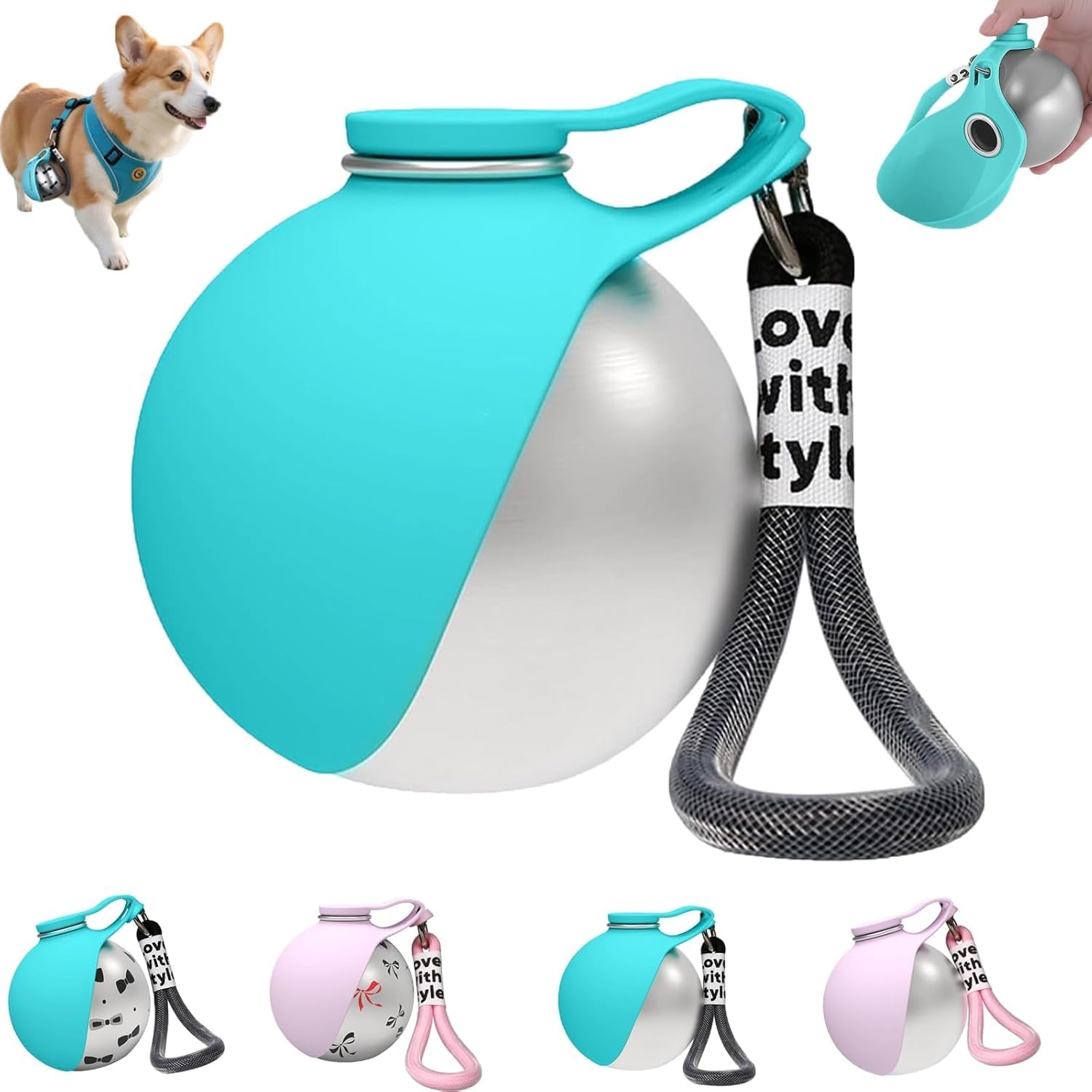 SANJSJHXJ Dog Drinking Bottle Portable - Water Bottle for Dogs on Walks, Stainless Steel Pet Dispenser with Foldable Silicone Bowl,blue