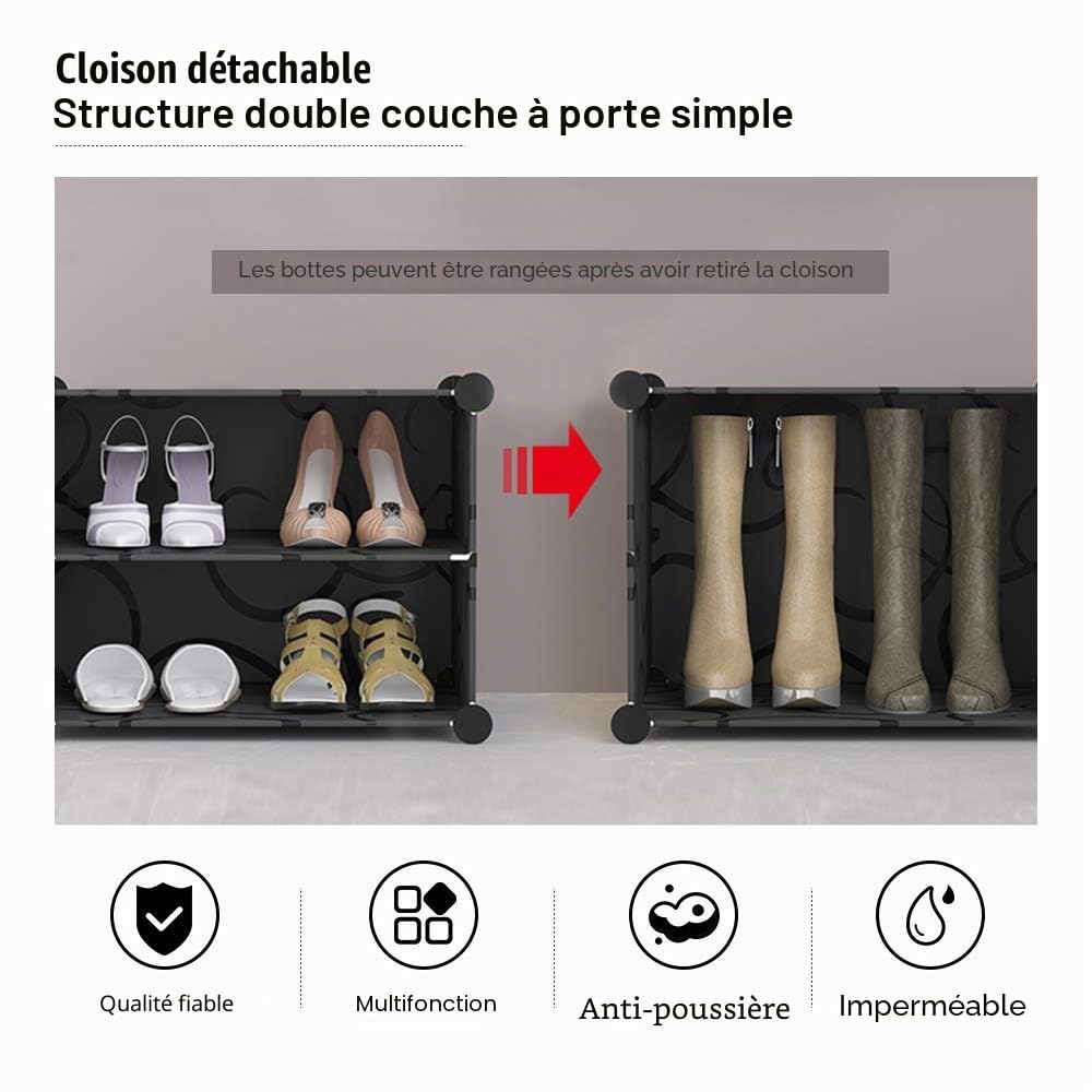 DDMINE Armoire XXL, Étagère de Rangement, Placard, Penderie, en Plastique, Armoire Penderie 12 Cube Portable, Dressing Chambre Adulte, Grande Capacité (12 Cube, Noir Transparent)