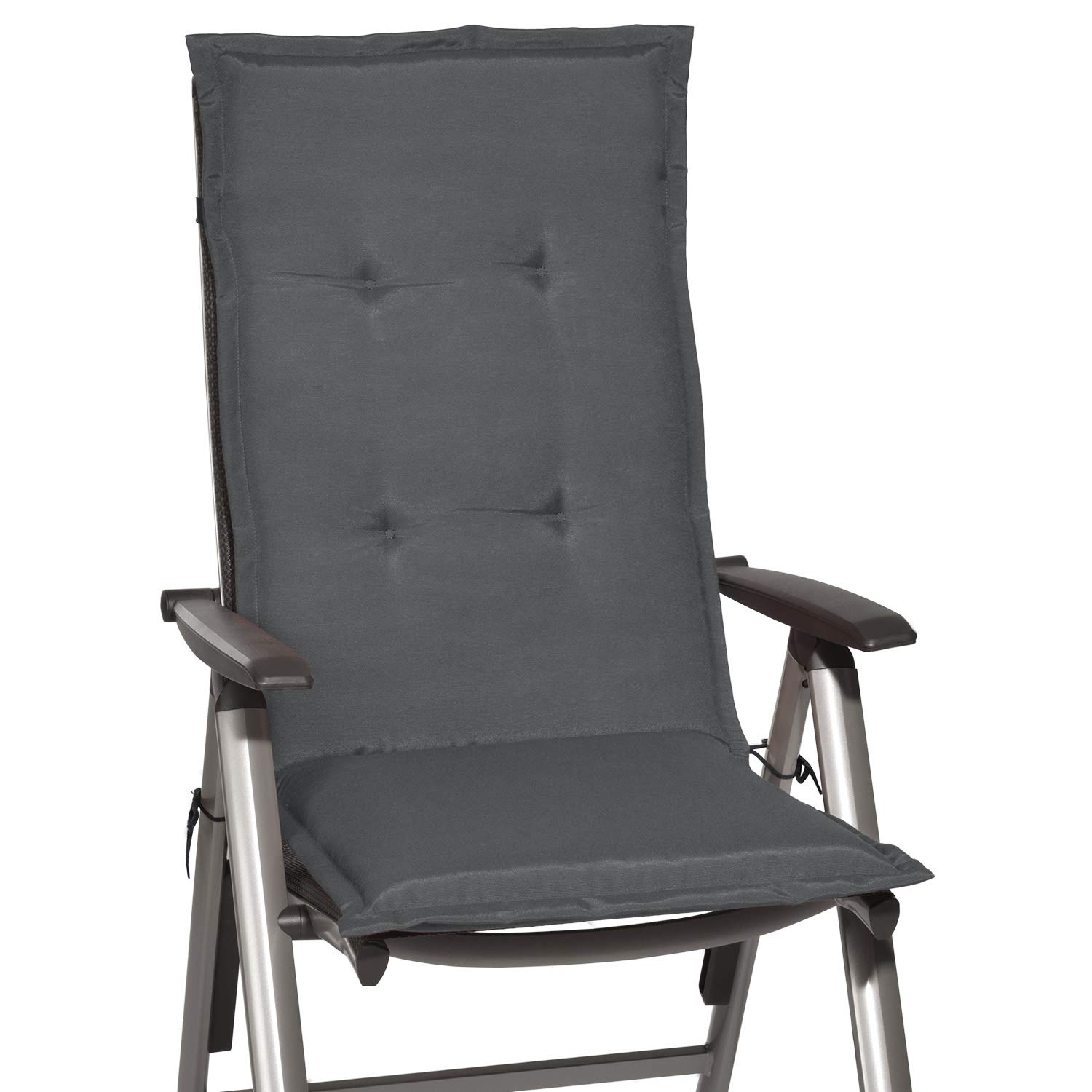 Beautissu Set de 4 Cojines sillas Jardin Loft HL - tumbonas mecedoras de balcón o Asiento Exterior con Respaldo Alto - 120x50x6 cm - Placas compactas de gomaespuma - Antracite