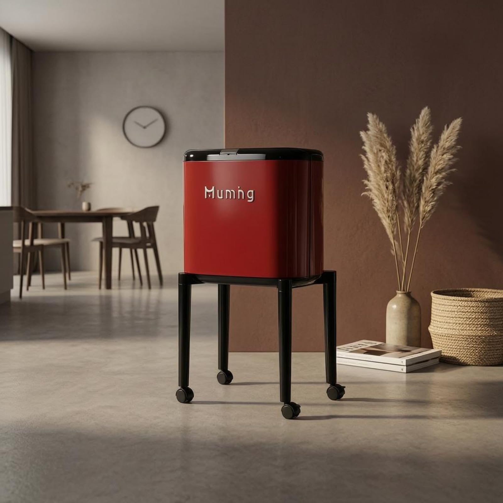 Colcolo Küchen Mülleimer Abfalleimer Papierkorb Abfallbehälter mit Leichtem Druckverschluss Und Rollbarer Basis aus für Küche Büro Haushalt, Retro Schwarz