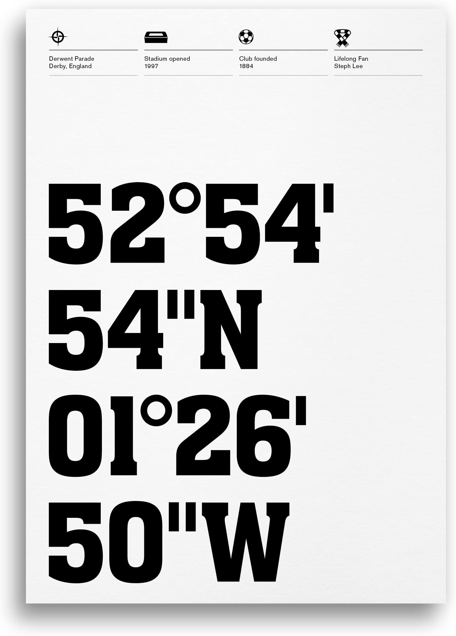 Derby Football Stadium Coordinates Prints and Posters, By Dinkit
