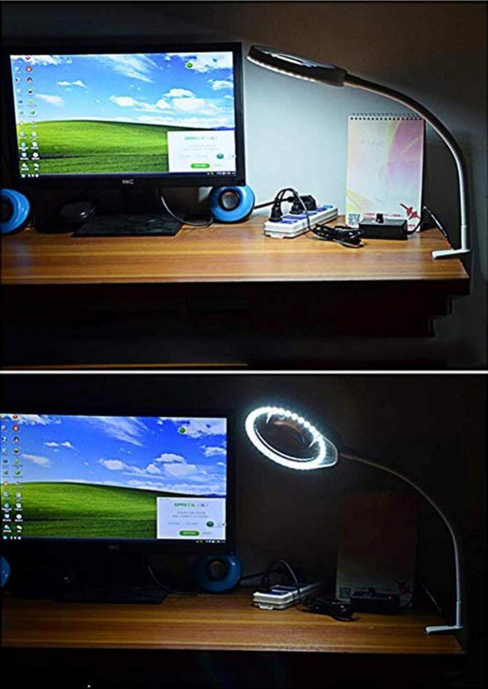 Lámpara con Lupa y Pinza - Lupa de Escritorio 8X con Luces - Lupa Manos Libres para Pasatiempos, Manualidades