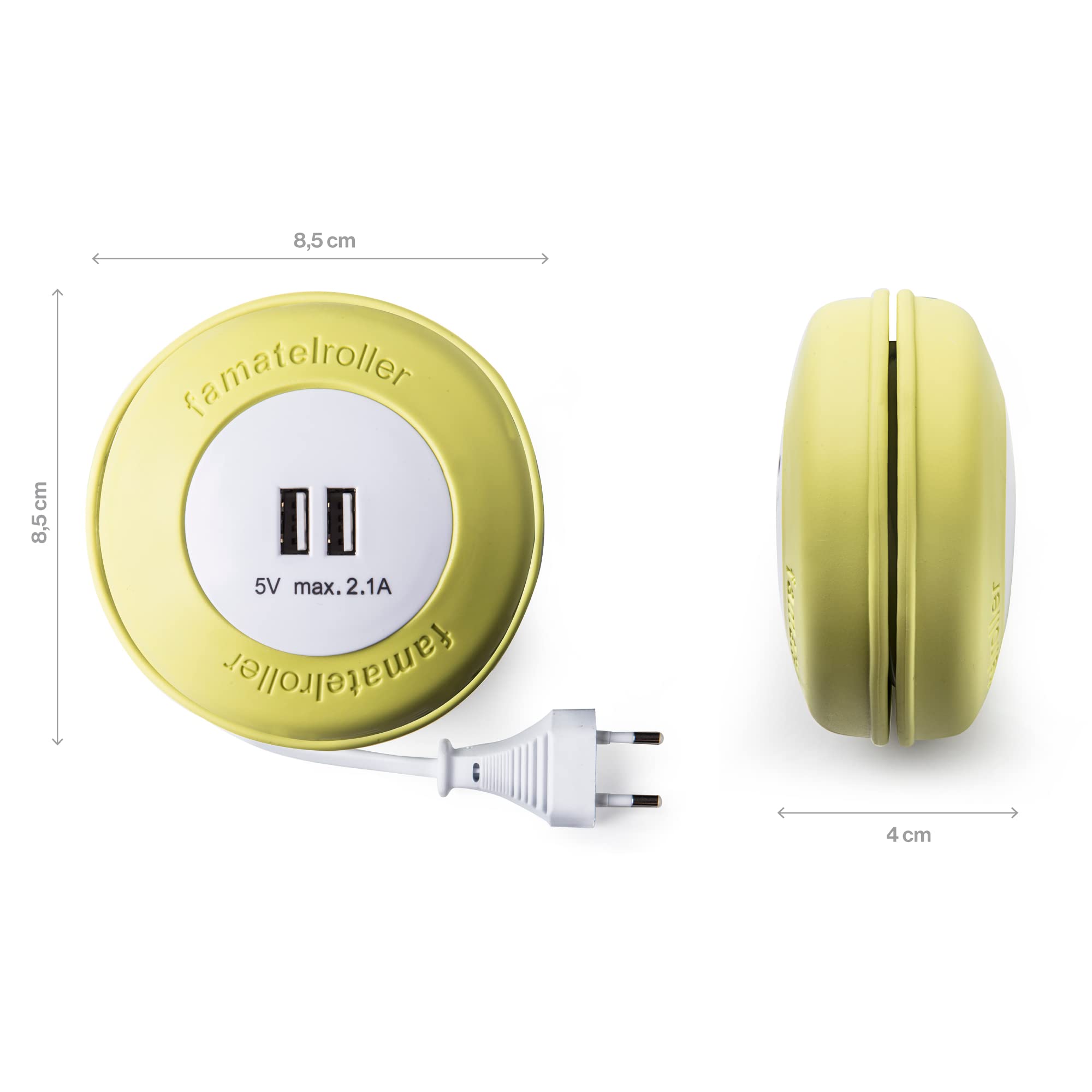 Famatel 2 m silicone rollable cable reel, with 2 USB, very flexible and durable, yellow, green, 9 x 9 x 4 cm - Image 2