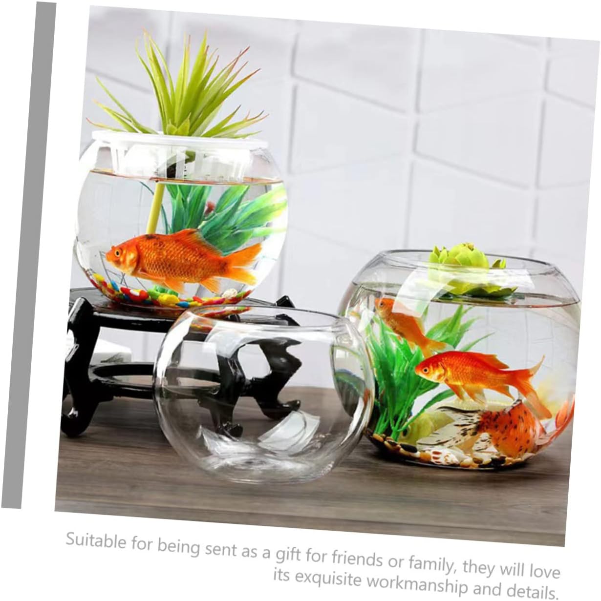 OUNONA Round Glass Fish Tank Decorative Desktop Aquarium for Bowl for Planting and Enhancing Your Space