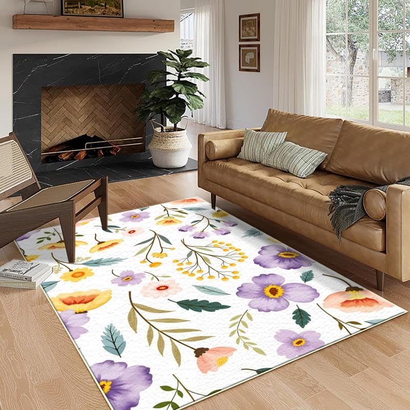 Tapis à fleurs grand format 160x240 salon moderne doux lavable