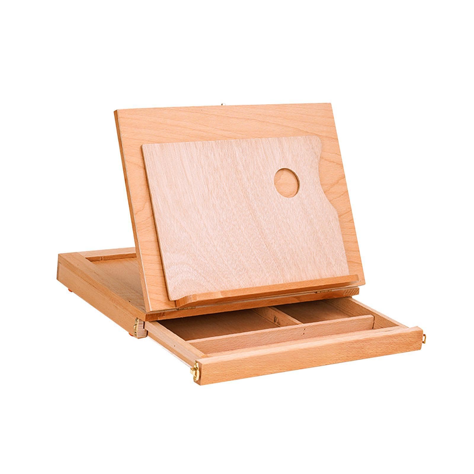 kesurpae Chevalet de table compact en bois, boîte de rangement pour matériel d'art, facile à transporter pour les séances dessin et peinture. Boîte à croquis bureau pliable avec un rebord, Beige, S