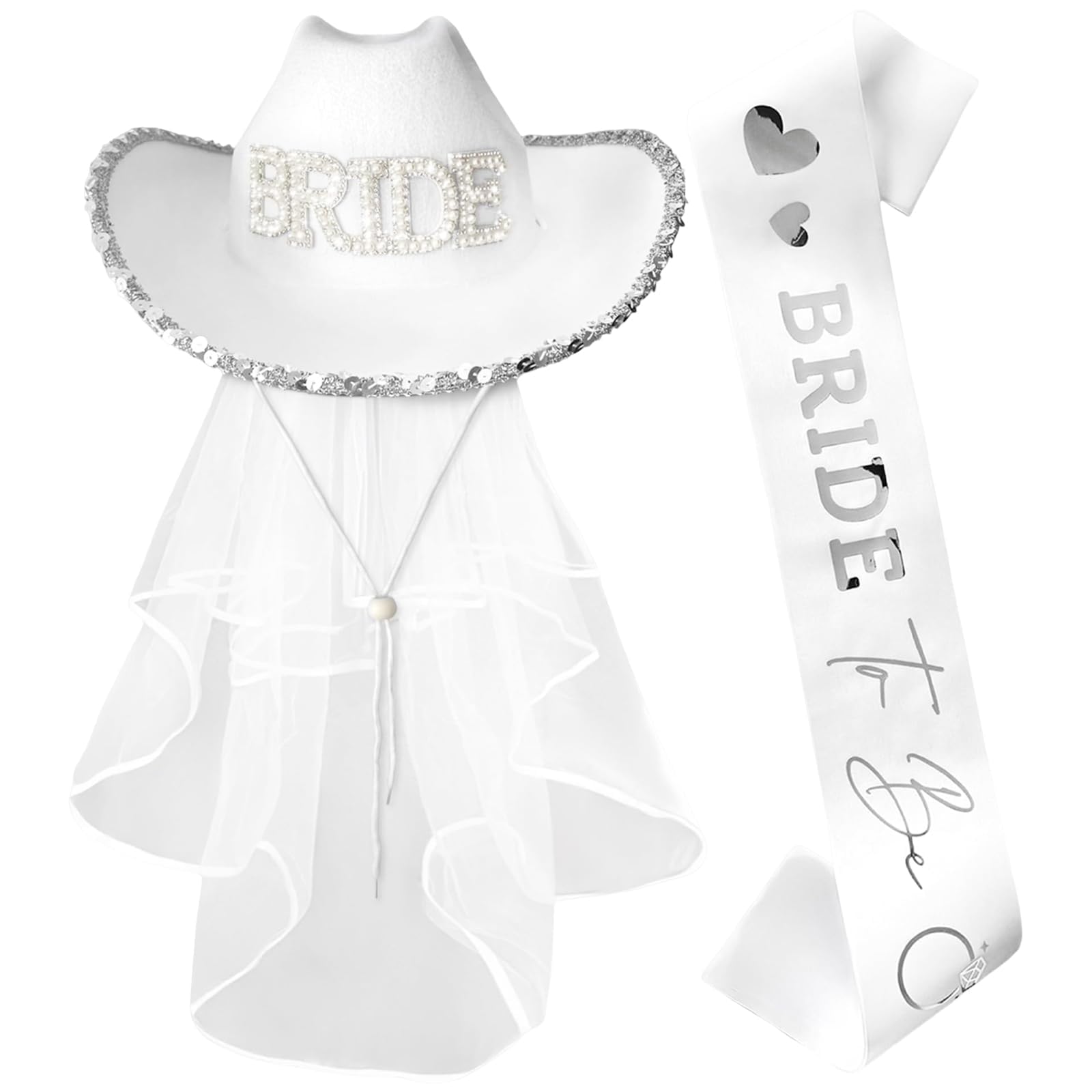DXPETA 3pcs White Cowboy Hat Set, Cowgirl Hat for Women and Girls, Bride Cowboy Hat for Special Occasions