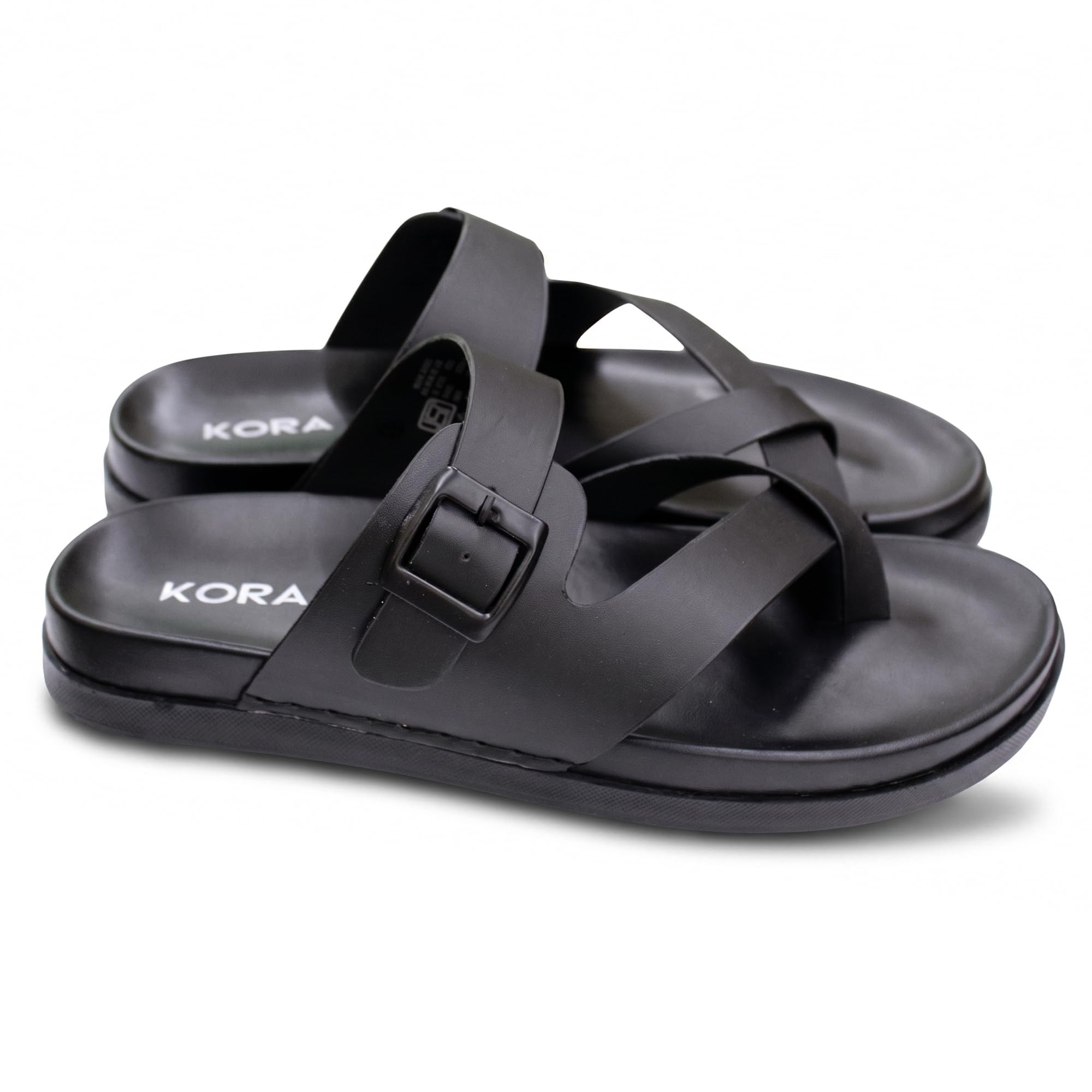 KORA Mens Black Toe-Ring Sandals with Buckle Strap - KS-BOB-02-image-21