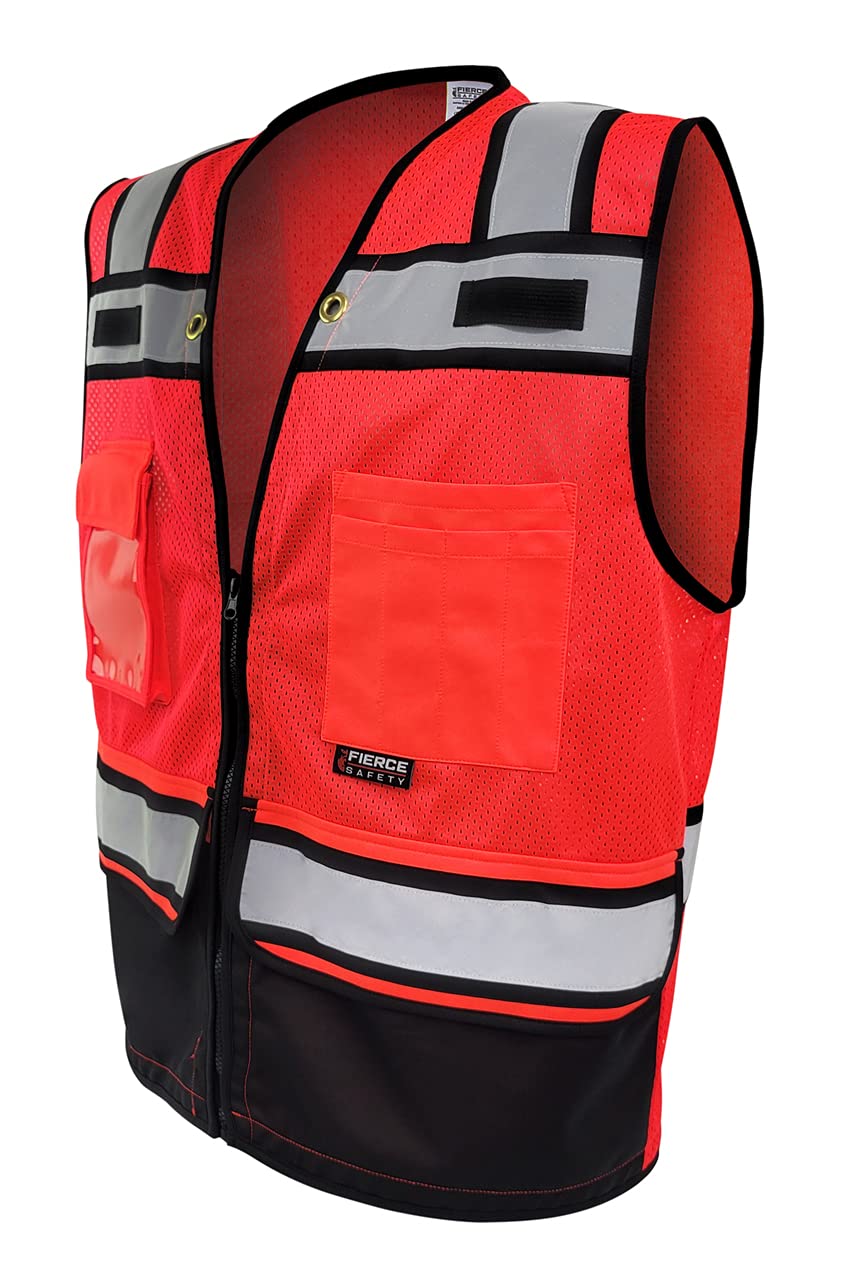 Fierce Safety SU400R Surveyors Class 2 Red Meshed Two Tone Black Bottom Surveyor Vest |X-Large