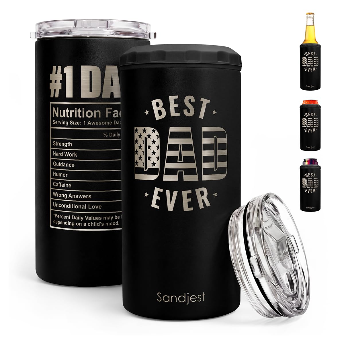 Best Dad Ever Can Cooler 12oz - Stainless Steel Insulated Gifts for Dad from Daughter Son - Travel Mug Cup - Tumbler Cans Koozie - Gift for Daddy Papa Grandpa