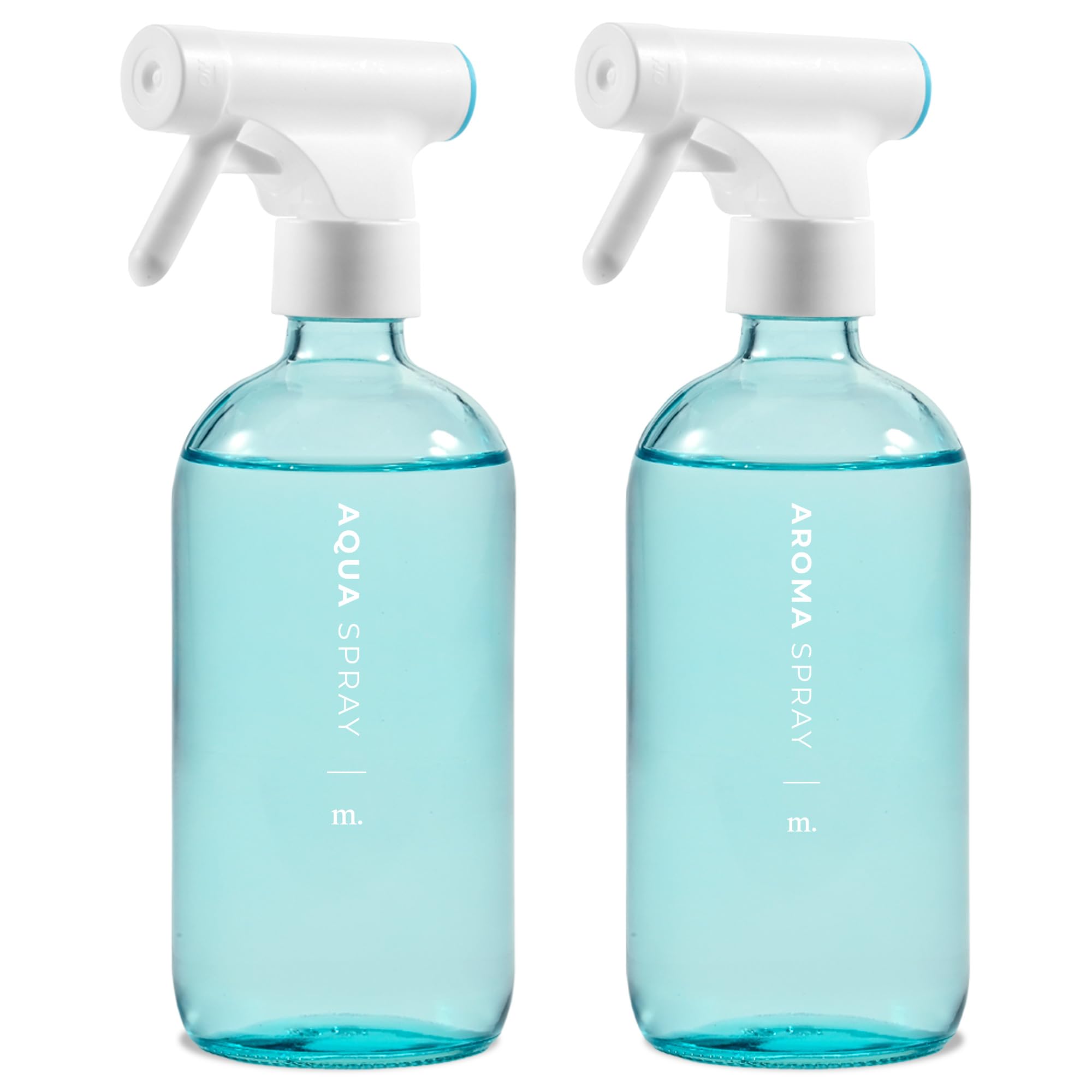 MAISONOVO Water Spray Bottle for Plants Set of 2 - Blue 500ml Refillable Glass Spray Bottles Gardening, 16 Labels