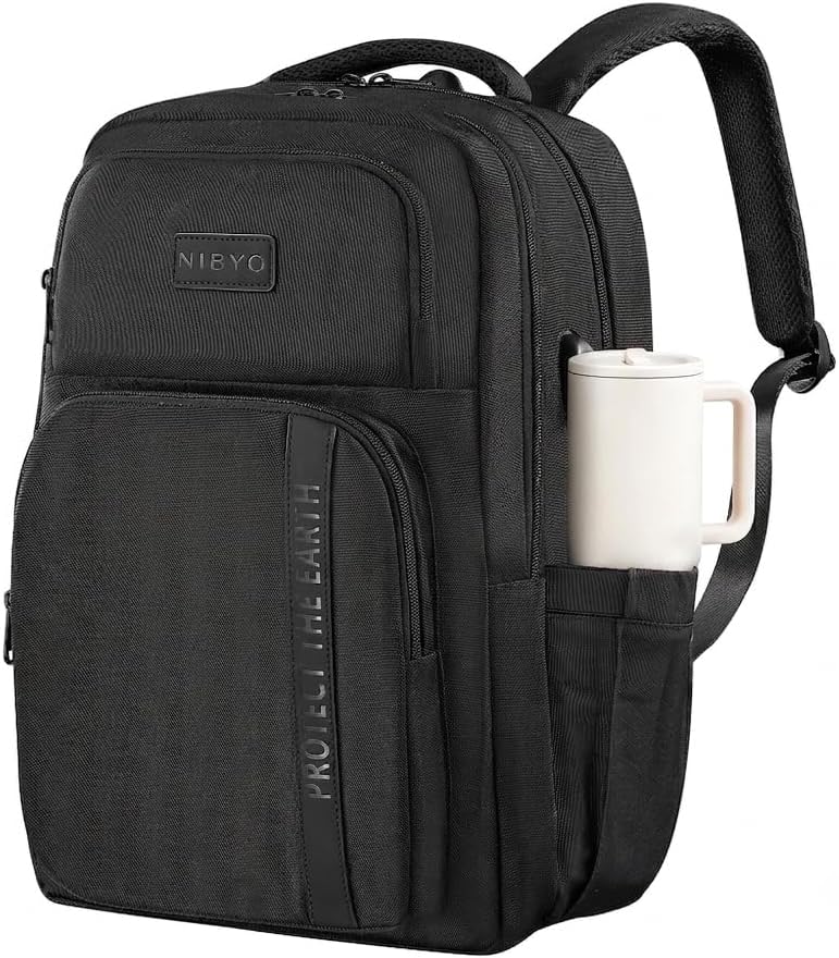 Laptop Backpack, Water Repellent Business Travel Backpack with USB Charging Port, Fits Up to 15.6 Inch Notebook Computer Bag, Casual Daypack for Men Women Commuting Work,Black