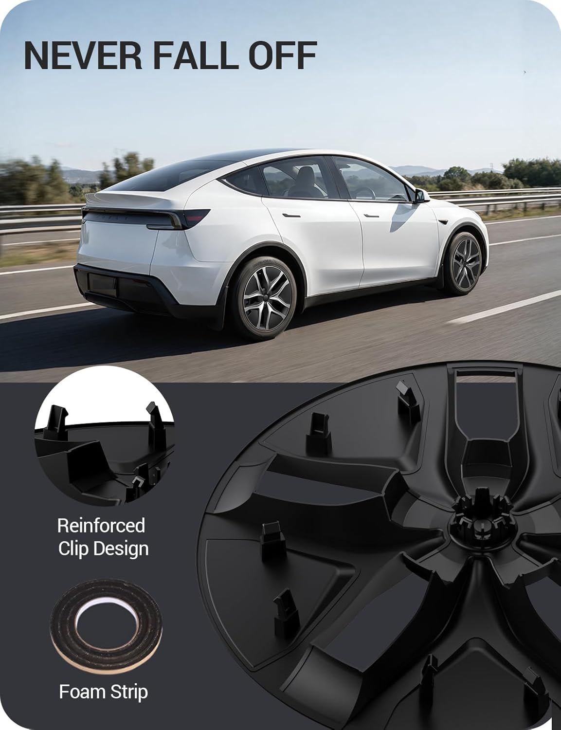 BASENOR Wheel Covers 19 inch for Tesla Model Y Juniper Hubcap, (Proprietary & Aerodynamic Design) Replacement Hub Caps Rim Protector Compatible with Model Y Accessories 2025 2026, Black & Sliver