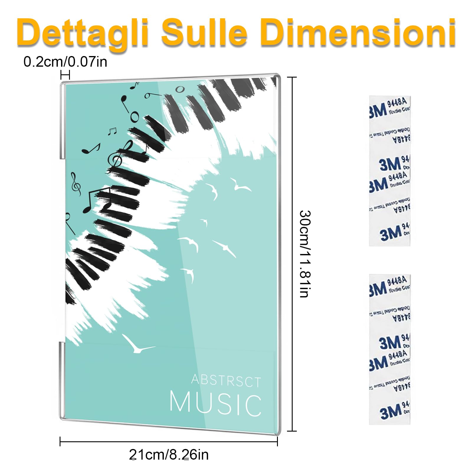 Portacartelli in Acrilico A4 6 Pezzi, Cornice Trasparente per Parete con Nastro Adesivo Forte, Supporto per Poster Verticale o Orizzontale