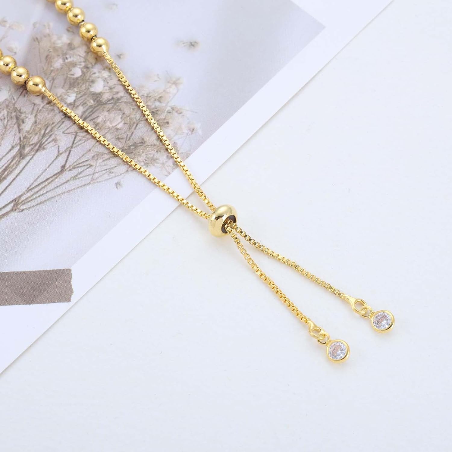 Vintage Tiny Rhinestone Butterfly Bracelet Gold Bead Chain Bracelet Cz Butterfly Hand Chain Bracelet Adjustable Beaded Crystal Bracelet Hand Chain Jewelry for Women - Image 7