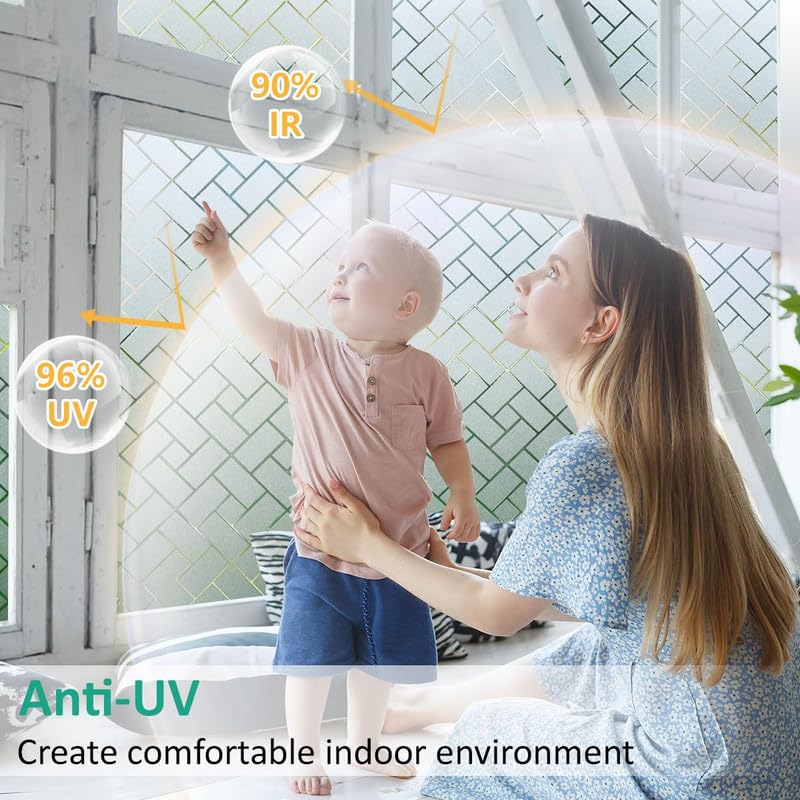 Image of WOO Home Frosted Glass Window Film & Stickers (24 X 72 INCH) Privacy Window Cover for Home & Office - Easy Apply, UV Protection, Removable Decorative Film (Frosted Bamboo Film | 2 X 6 SQFT)