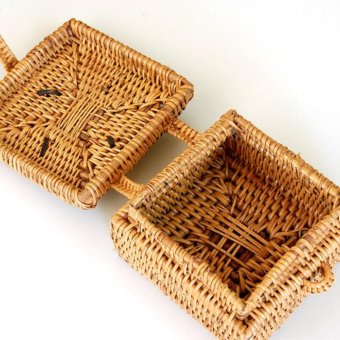 アジアン雑貨　アタのカゴ　未使用品　アタで編まれたフタ付き小物入れケース [L] 楽天市場】アタで編まれた六角形のフタ付き アジアン 小物入れ