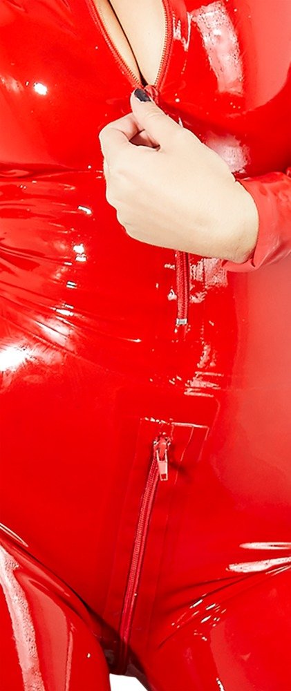 Late X Catsuites Ensembles sexy pour femme en cuir, latex ou vernies Rouge L