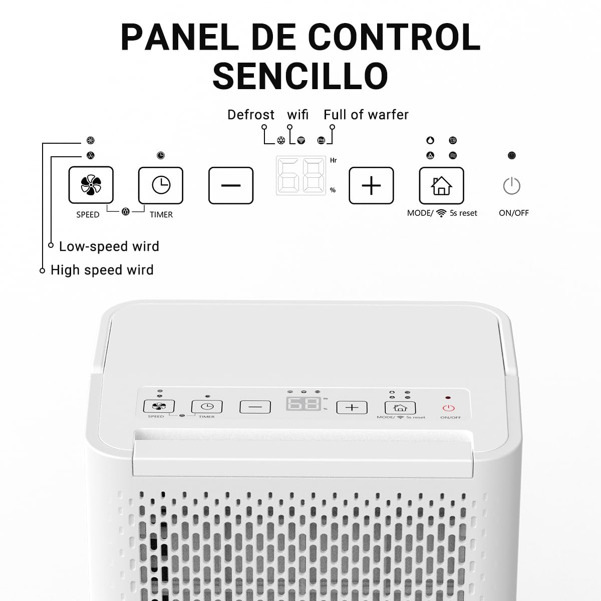 Pasapair Deshumidificador Eléctrico portátil 12L/día para habitaciones de hasta 120m³ (~ 20m²) con Pantalla LED,Sensor de Humedad,3 Modos,Drenaje Continuo,24h Temporizador.Contra el Moho y la Humedad