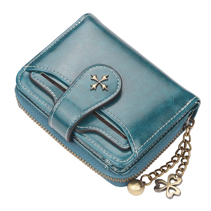 Aufona Small Wallet for Women Mini Leather Cash Wallets Zip Bifold Goth Purse Vintage Wallet Grunge Coin Pocket (Blue)