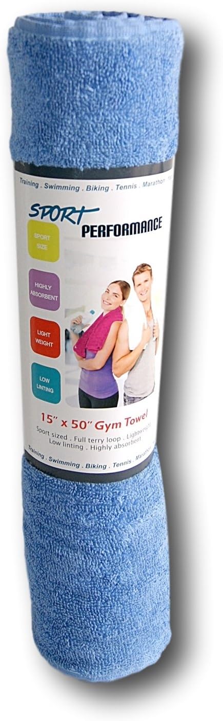 Terrycloth Gym Towel - 15'' x 50'' - Solid Blue