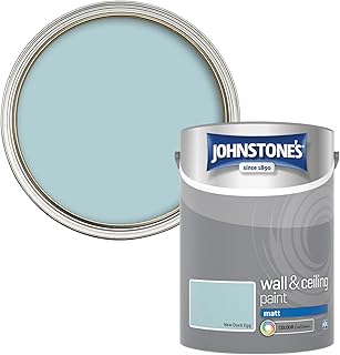 Johnstone\'s Walls and Ceilings Paint, New Duck Egg, Matt Finish, Optimal Coverage, Easy to Apply, Dry in 1-2 Hours, 12m2 Coverage per Litre, 5 L