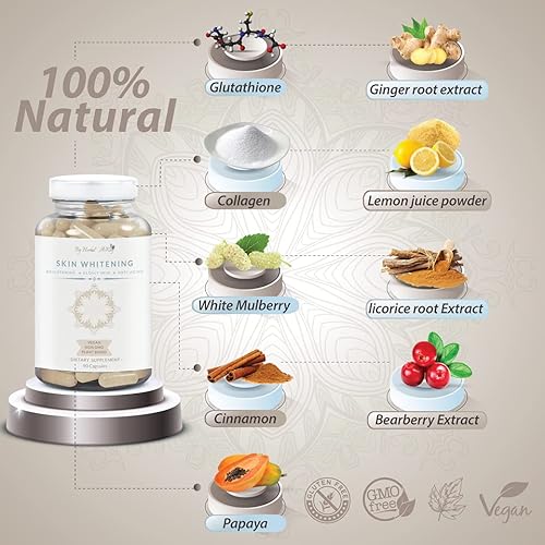 Miniatura 3 de Píldoras blanqueadoras de la piel con glutatión – píldoras naturales para aclarar con colágeno, cicatrices de acné y removedor de manchas oscuras,