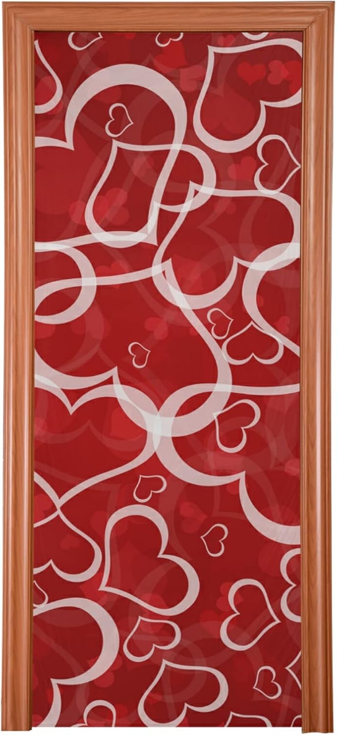 Qilmy Valentine's Day Love Heart Door Cover Washable High Elastic Fabric Waterproof Front Festive Door Cover for Home, Indoor Outdoor Party Decoration,35 x 79 Inch