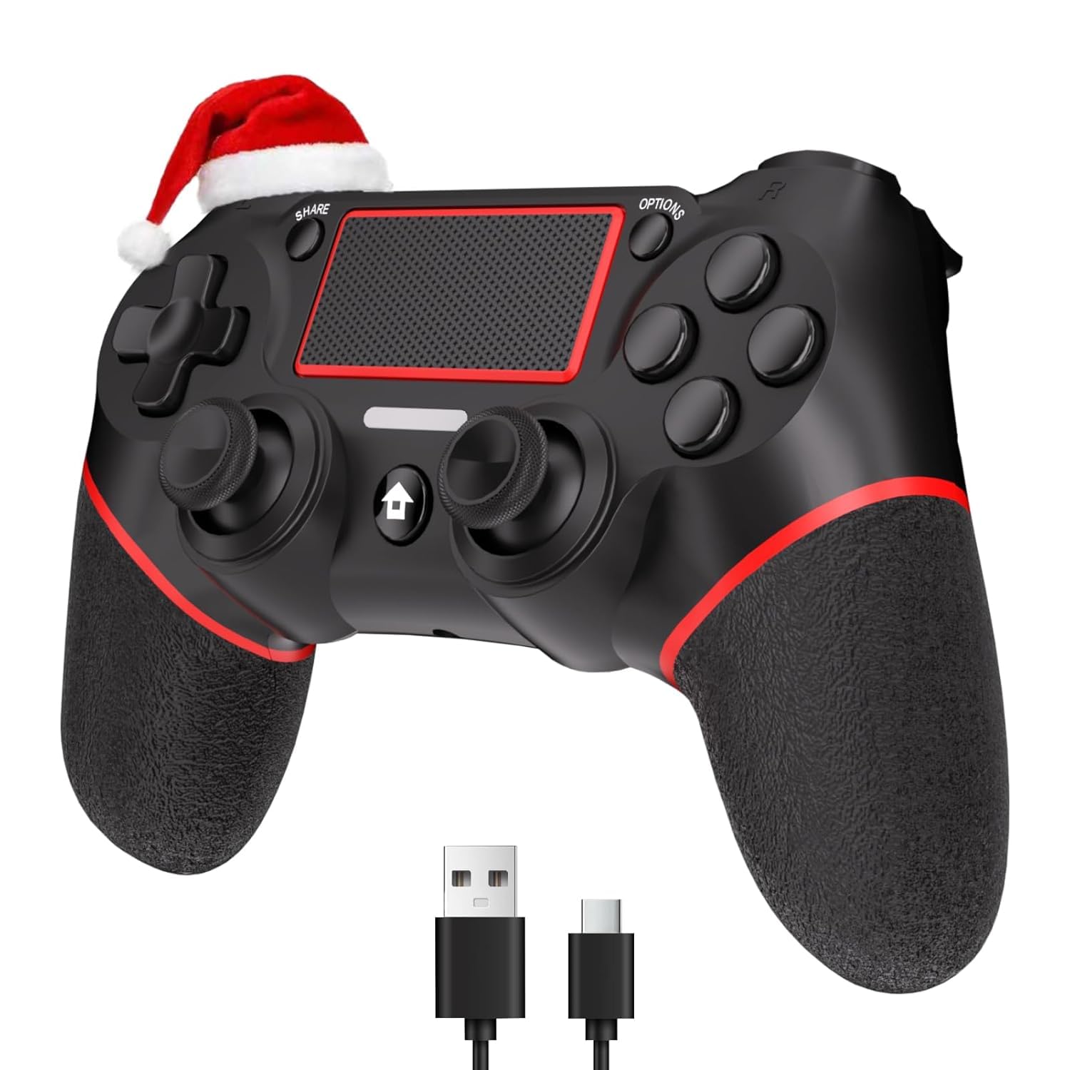SZDILONG Upgraded Wireless Controller for P-s4 Gamepad Compatible with P-s4/Pro/Slim/Windows PC,Joystick for P-s4 with Touchpad/Stereo Headphone Jack/Six-axis Motion Control/Charging Cable (Red Black)