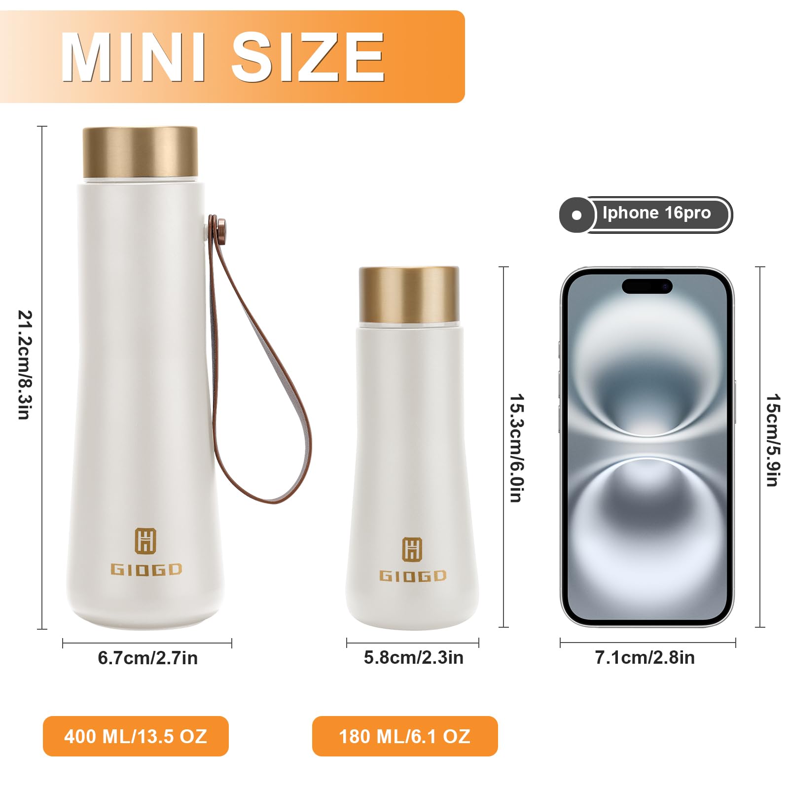 Small Water Bottle Steel 180ml/6.1oz Flask for Hot Drink Metal Water Bottle Insulated Stainless Steel Water Bottles Flask(White) - Image 2