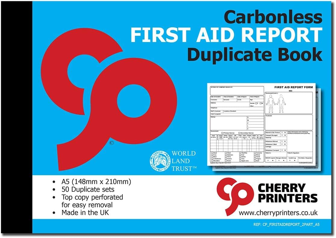 Cherry Printers Carbonless NCR First Aid Report Duplicate Book A5 | 20 Pack