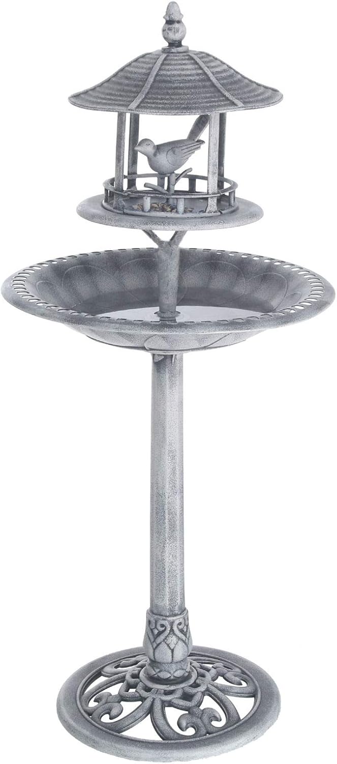 Spetebo Vogeltränke mit Vogelfutterhaus in Stein Optik 111 cm Vogel