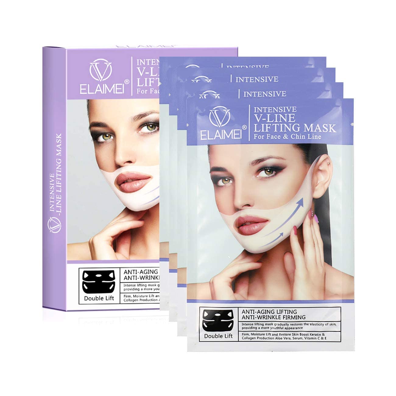 V-Shape Mask, Hanging Ears Hydrogel Line V, Lifting and Contouring Facial Line, Suitable for Double Chin Reduction, Facial Lifting, Firming, Anti-Aging and Anti-Wrinkle (4 pcs)