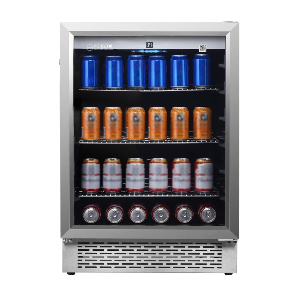 Equator 4.6 cu ft Outdoor/Indoor Refrigerator – Stainless Steel Beverage Cooler, 110 Can+6 Bottle Capacity, Built-In or Freestanding, IPX4 Waterproof, Frost-Free Cooling | Fridge.com